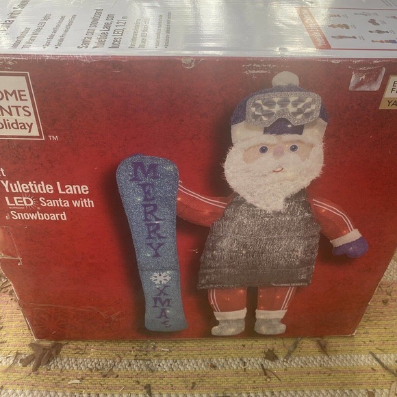 *USED OPEN Home Accents Holiday 4 FT Yuletide Lane LED Santa with Snowboard READ - Picture 10 of 10